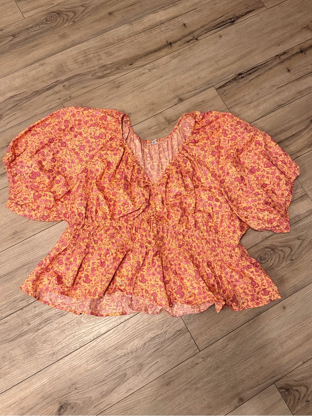 Old Navy Floral Ruffle Peplum Blouse in Coral and Pink
